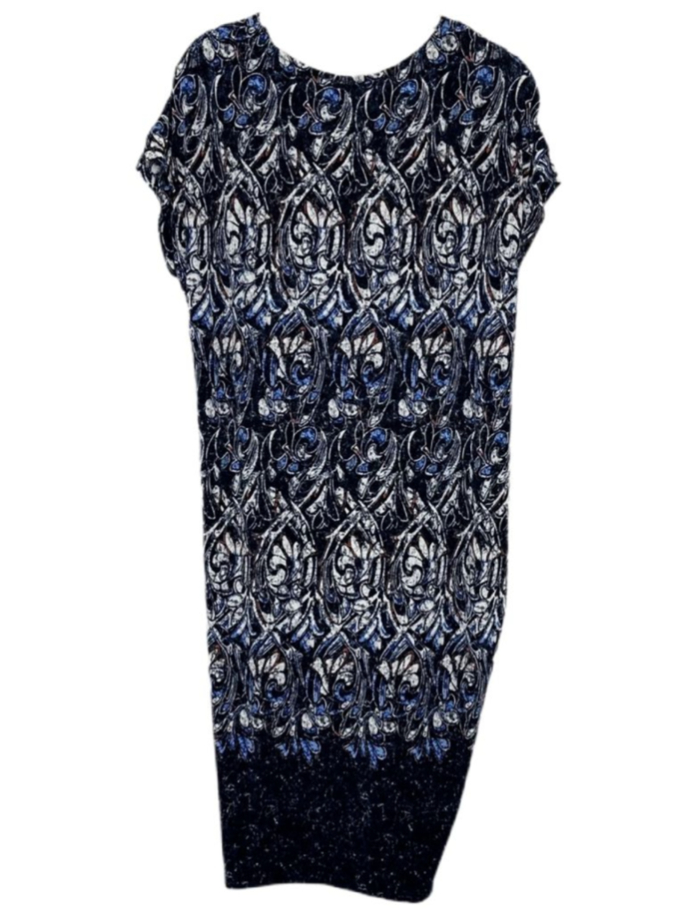 DKNY Blue Abstract Print Ruched Side Tie Dress XL Stretch Midi - Picture 3 of 8